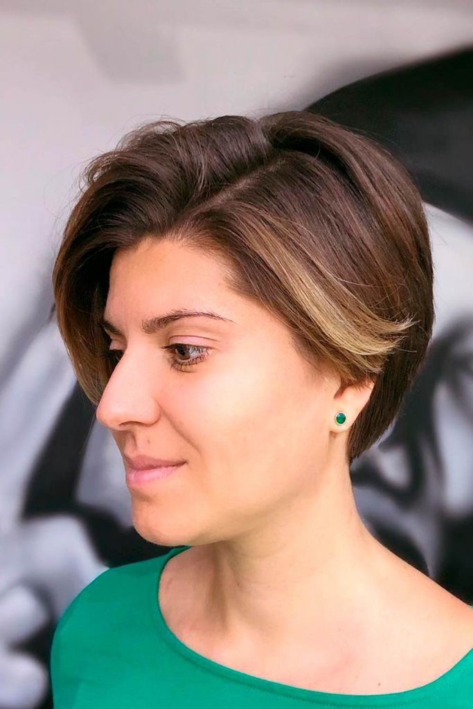 Side Parted Brown Pixie With Highlights