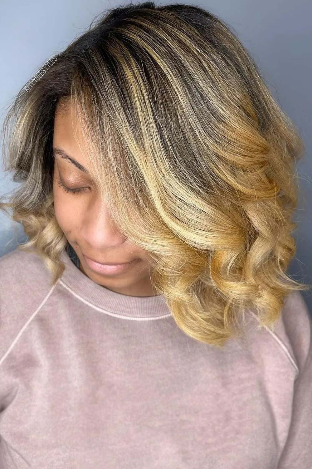 Medium Length Layered Lob with Blonde Balayage