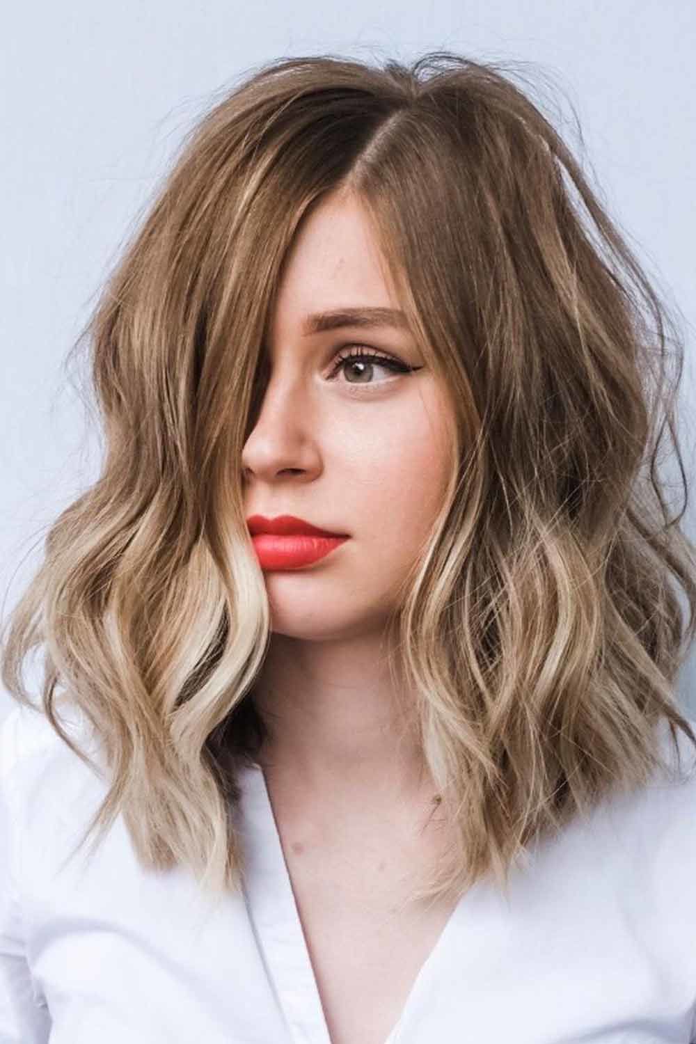 Medium Length Layered Lob with Blonde Balayage
