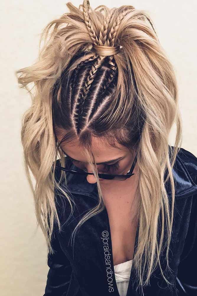 Tight Braided Top With High Ponytail #ponytails #updo