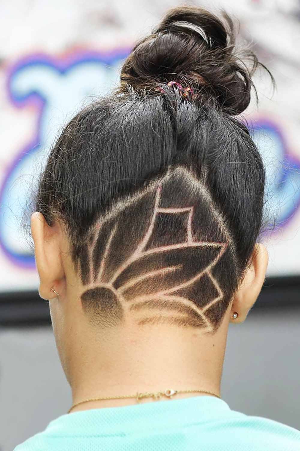 Back Shaved Lines Undercut with Bun #undercuthairstyles #undercutwomen