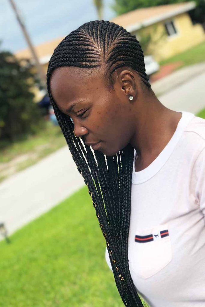 Long Side-Swept Cornrow Braids Ideas #cornrowbraids #braids