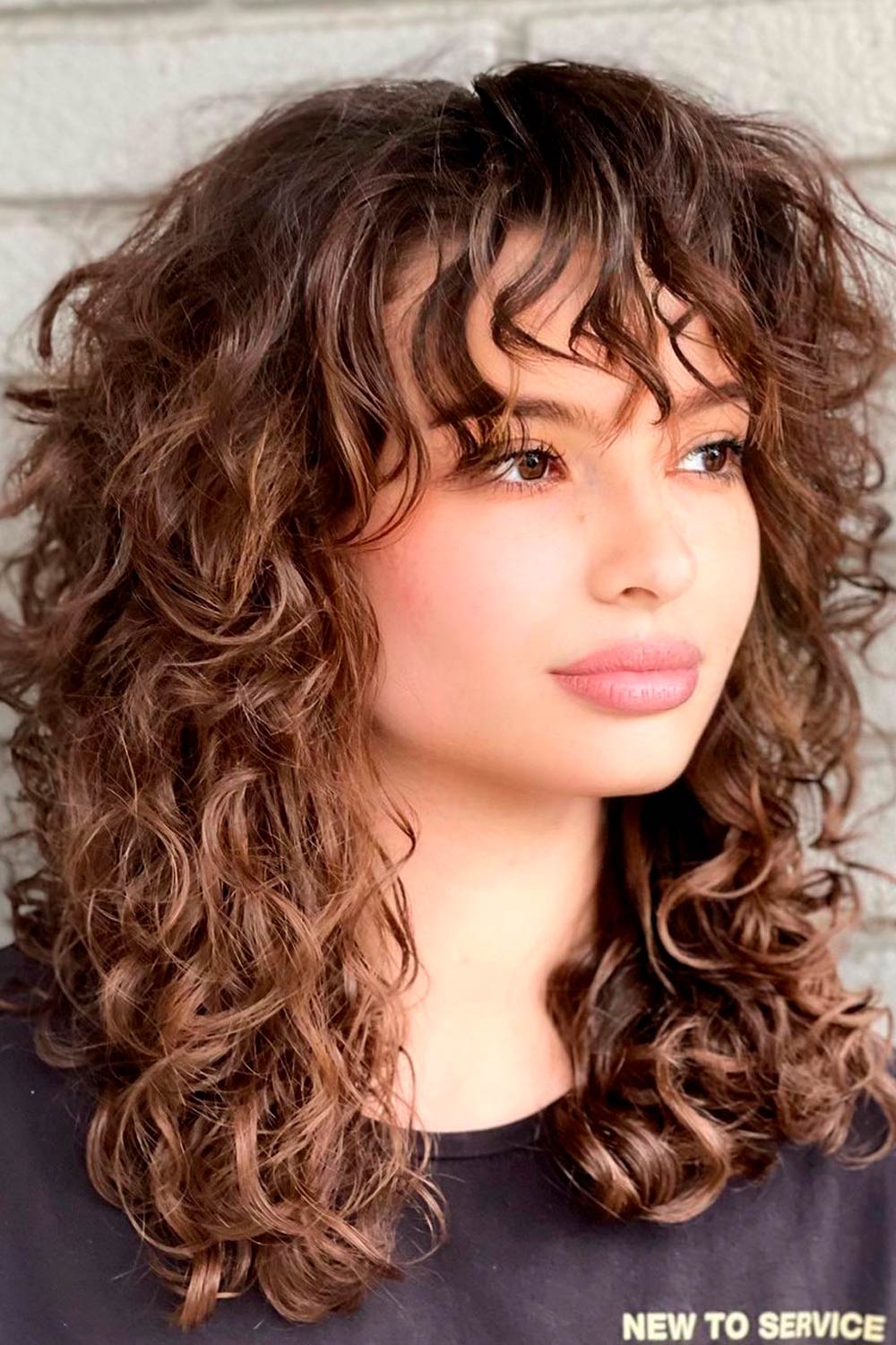 Long Curly Hair with Curtain Fringe