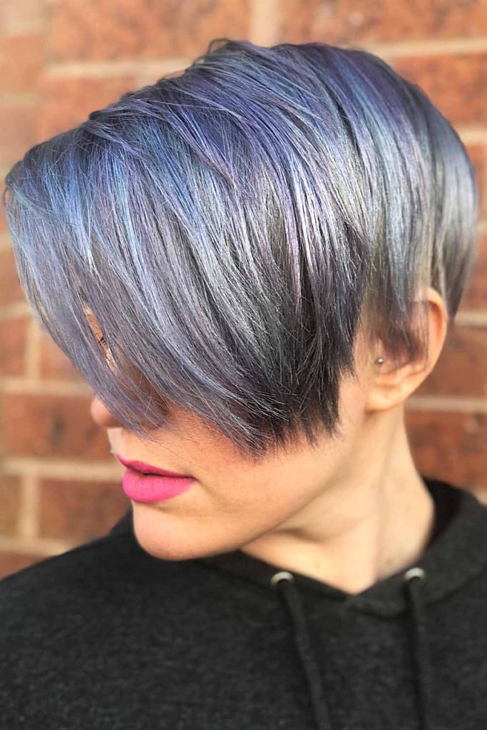 Gray Undercut with Blue Highlights #grayhairstyles #grayhair