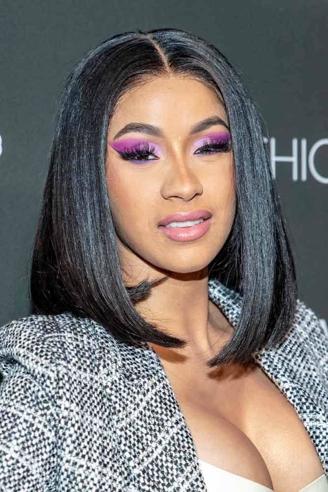 Cardi B: Long Angled Bob Haircut