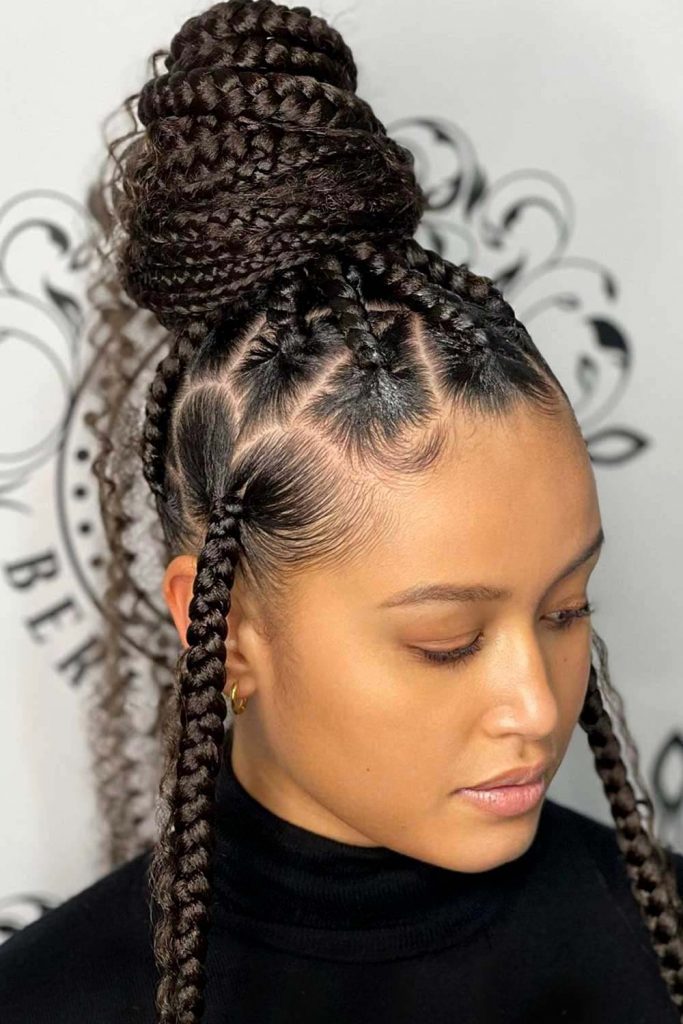 Natural Hair Tribal Braids in a Bun 